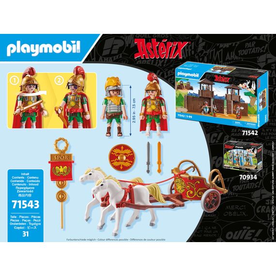 PLAYMOBIL Asterix 71543 Römischer Streitwagen, Reise durch das Land, inklusive Abnehmbarer Helme, Armreifen und Umhang, detailreiches Spielzeug für Kinder ab 5 Jahren