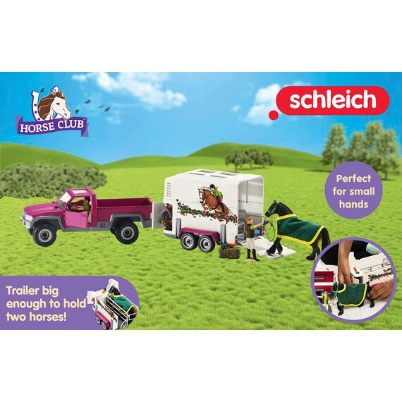 SCHLEICH 42346 Pick-up mit Pferdeanhänger, für Kinder ab 5 Jahren, Horse Club - Spielset