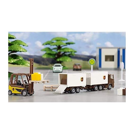 siku 6324, UPS Logistik Set, Metall/Kunststoff, Braun/Weiß, Viele Funktionen, Kombinierbar mit siku Modellen im gleichen Maßstab