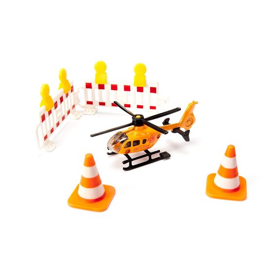 siku 6332, Geschenkset Rettung, VW Beetle-Notarztwagen, Mercedes-Rettungswagen, Helikopter, Spielzeug-Set, Kunststoff/Metall, Multicolor, Inkl. 2 Warnbaken und 2 Pylonen