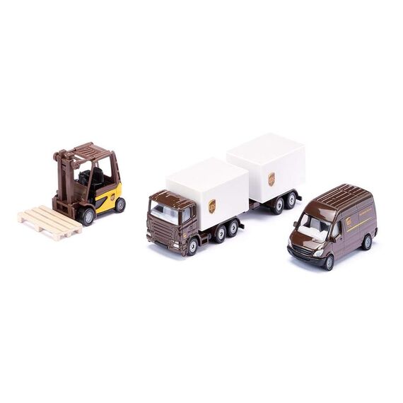 siku 6324, UPS Logistik Set, Metall/Kunststoff, Braun/Weiß, Viele Funktionen, Kombinierbar mit siku Modellen im gleichen Maßstab