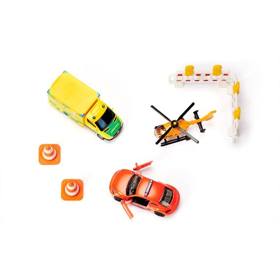 siku 6332, Geschenkset Rettung, VW Beetle-Notarztwagen, Mercedes-Rettungswagen, Helikopter, Spielzeug-Set, Kunststoff/Metall, Multicolor, Inkl. 2 Warnbaken und 2 Pylonen