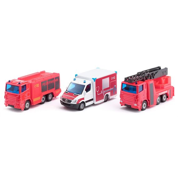 Siku 6326, Notruf-Set, Metall/Kunststoff, Rot/Weiß, Spielkombination, Bewegliche Teile