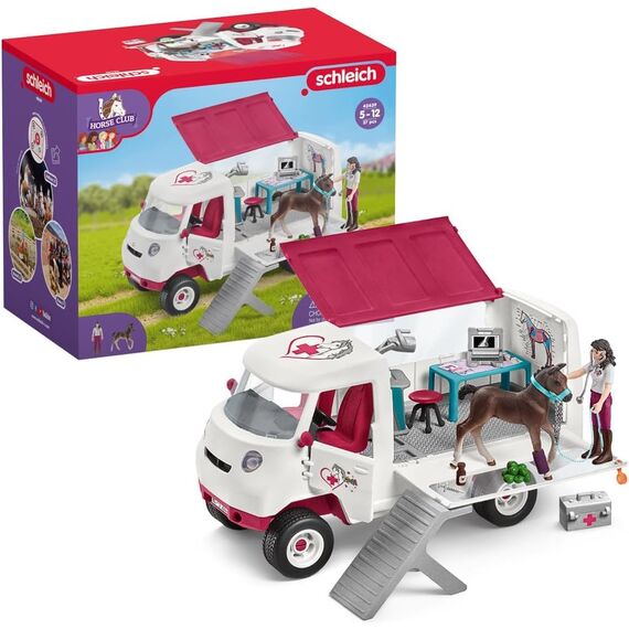 SCHLEICH 42535 Abenteuer mit Auto und Pferdeanhänger & 42439 Mobile Tierärztin mit Hannoveraner Fohlen , für Kinder ab 5-12 Jahren, Horse Club - Spielset