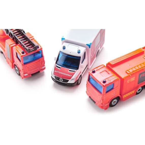Siku 6326, Notruf-Set, Metall/Kunststoff, Rot/Weiß, Spielkombination, Bewegliche Teile