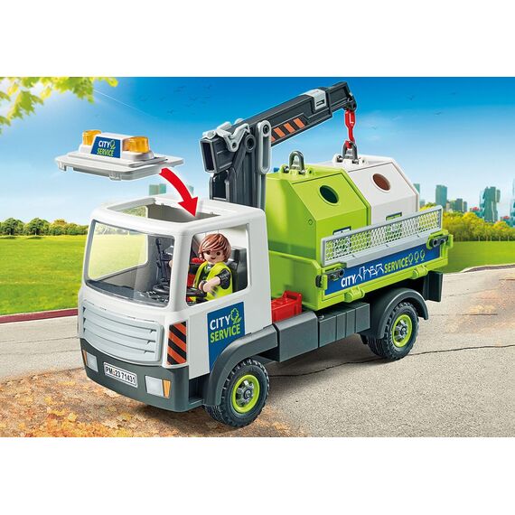 PLAYMOBIL City Action 71431 Altglas-LKW mit Container, Stadtreinigung, Altglascontainer, LKW-Fahrer und zahlreiche Flaschen, hochklappbare Ladefläche zum Entladen, Spielzeug für Kinder ab 4 Jahren