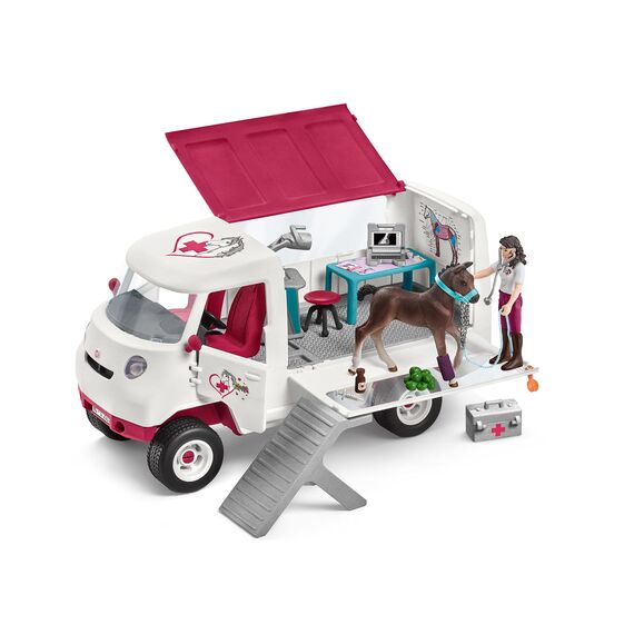 SCHLEICH 42535 Abenteuer mit Auto und Pferdeanhänger & 42439 Mobile Tierärztin mit Hannoveraner Fohlen , für Kinder ab 5-12 Jahren, Horse Club - Spielset