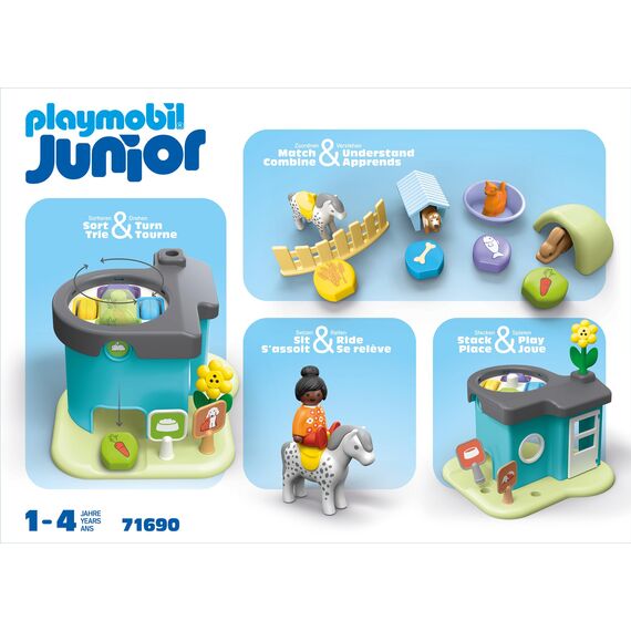 PLAYMOBIL JUNIOR | Tierpension mit Futterspender | nachhaltiges Spielzeug aus biobasierten Kunststoffen | für Kinder ab 1 Jahr | 71690
