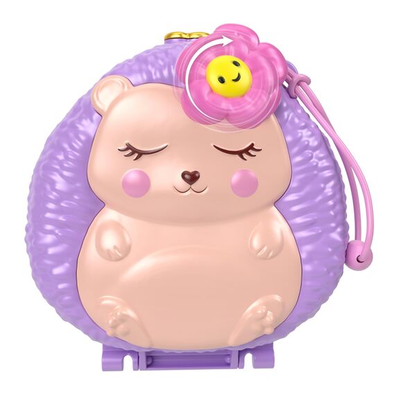 Polly Pocket Igel-Café Schatulle - Spielset mit 2 Puppen, 12 Accessoires und 9 Tieren, drehendes Igel-Rad, aufhängbarer Vogelkäfig und versteckte Snacks, für Kinder ab 4 Jahren, HRD37