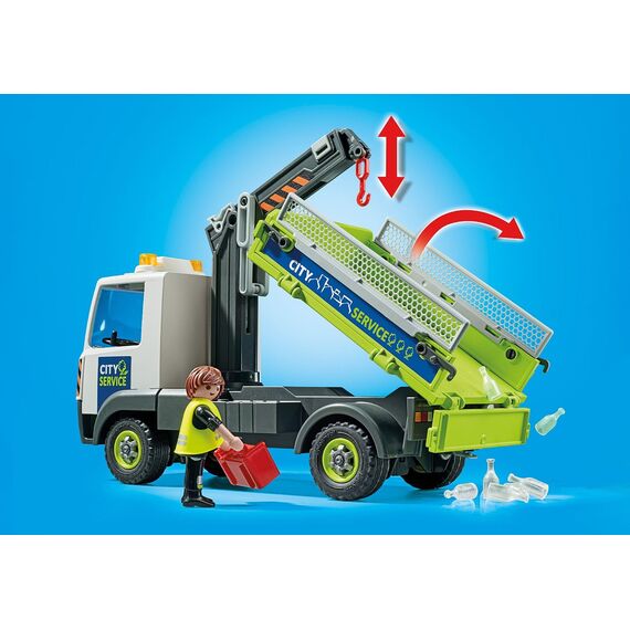 PLAYMOBIL City Action 71431 Altglas-LKW mit Container, Stadtreinigung, Altglascontainer, LKW-Fahrer und zahlreiche Flaschen, hochklappbare Ladefläche zum Entladen, Spielzeug für Kinder ab 4 Jahren
