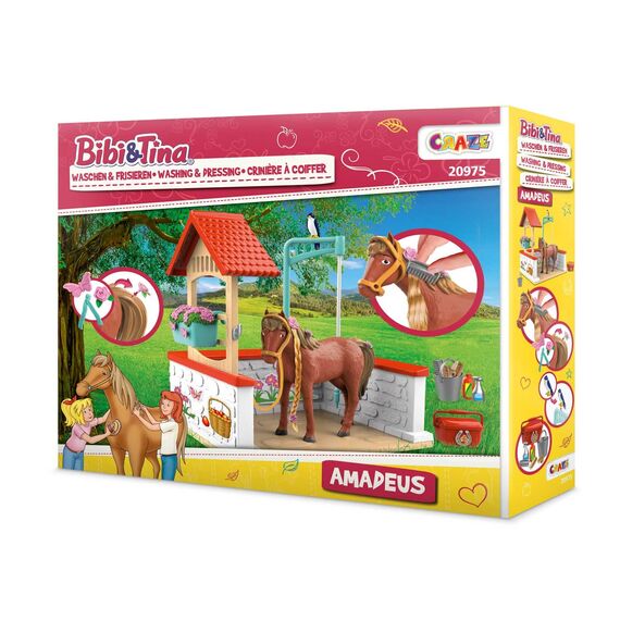 Craze Bibi und Tina Spielzeug Reiterhof Waschplatz Kinder Spielset mit Spielfiguren Bibi und Tina Figuren Spielzeug ab 3 Jahre Martinshof Washing Amadeus 20975