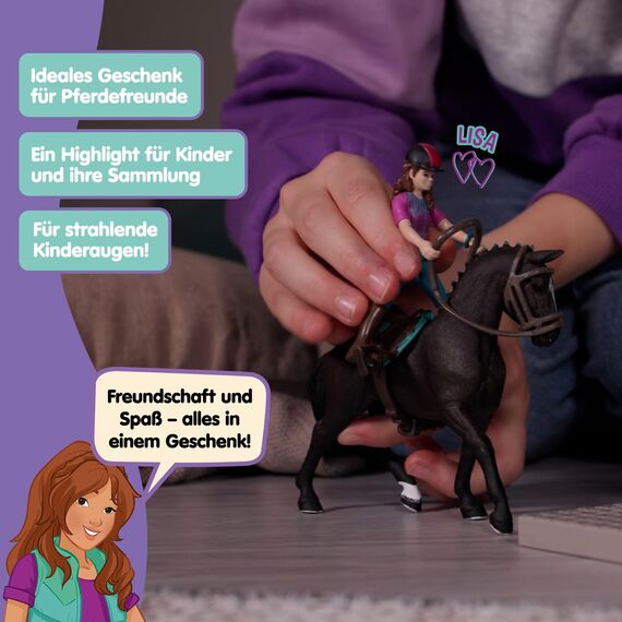 SCHLEICH Horse Club | Lisa & Storm 42541 | bewegliche Mädchenfigur mit Pferd, Sattel, & Zubehör | Geschenk für Mädchen und Jungen | Pferde Spielzeug ab 5 Jahren | 10 Teile | exklusiv bei Amazon