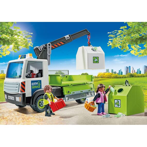 PLAYMOBIL City Action 71431 Altglas-LKW mit Container, Stadtreinigung, Altglascontainer, LKW-Fahrer und zahlreiche Flaschen, hochklappbare Ladefläche zum Entladen, Spielzeug für Kinder ab 4 Jahren