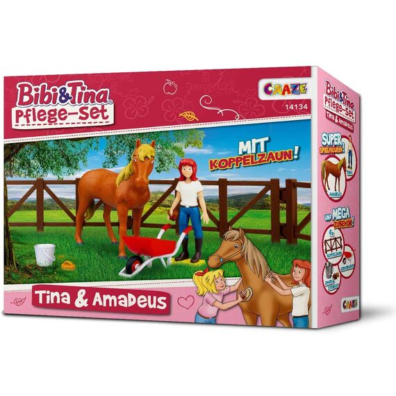 Craze Bibi und Tina Spielzeug Pflege Set TINA & AMADEUS - Pferde Spielzeug Pflegeset inkl. Pferde Zubehör , Martinshof Spielfiguren , Spiele ab 3 Jahre 14134