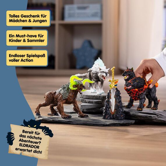 SCHLEICH ELDRADOR Creatures | Starter Set 72179 mit Höllenhund, Schneewolf, Felsbestie und Superwaffe | ELDRADOR Monster Spielfiguren | Spielzeug ab 7 Jahren | 5 Teile | exklusiv bei Amazon