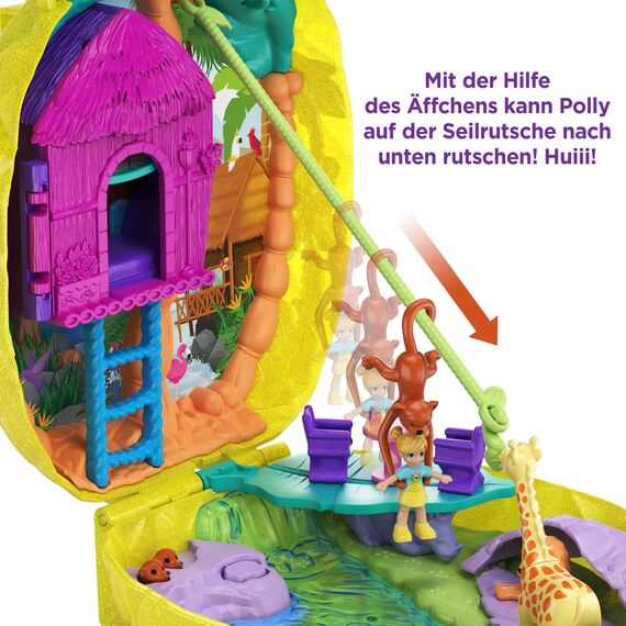 Polly Pocket GKJ64 - Ananas-Taschen-Schatulle, tragbar, mit 8 lustigen Funktionen, den kleinen Puppen Polly und Lila, 2 Zubehörteilen und Stickerbogen; Spielzeug für Kinder ab 4 Jahren