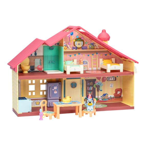 BlueY Blueys Feier zu Hause; Blueys Geburtstagsfeier; mit 11 Möbel-Spielzeugen, Zubehörteilen und Einer exklusiven Figur (6,3 cm); Haus feierlich dekorieren