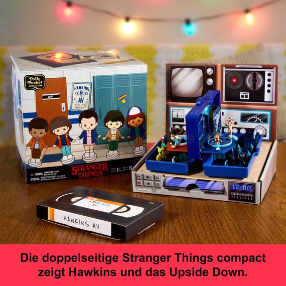 Polly Pocket Sammler Spielset, Stranger Things Schatulle mit 6 Sondereditions-Figuren und 10 Accessoires, HWP22