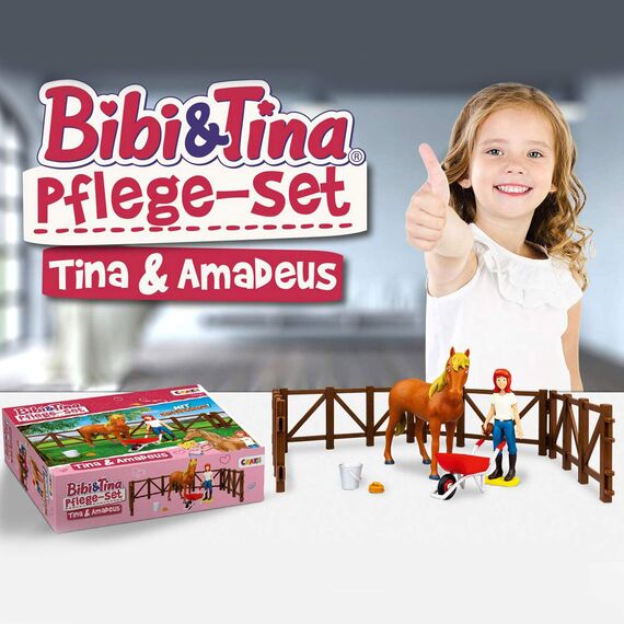 Craze Bibi und Tina Spielzeug Pflege Set TINA & AMADEUS - Pferde Spielzeug Pflegeset inkl. Pferde Zubehör , Martinshof Spielfiguren , Spiele ab 3 Jahre 14134