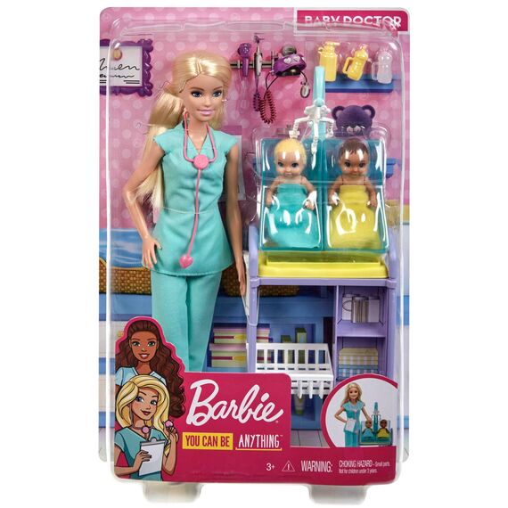 Barbie You Can Be Anything Serie, Baby Doctor, Puppe mit blondem Haar, Zwei Babys, Arztkleidung, Zubehör, 3 Puppen enthalten, Geschenk für Kinder, Spielzeug ab 3 Jahre,GKH23