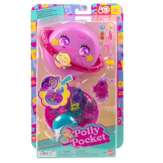 Polly Pocket Puppen und Spielset, Planet Polly Weltraum-Schatulle, Reisespielzeug mit 1 Minipuppe, Hündchen und passendem Zubehör, JCB18