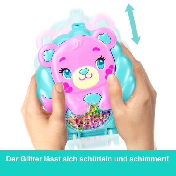 Polly Pocket Puppen und Spielset, Glitzerinsel-Schatulle, Reisespielzeug mit 1 Mini-Meerjungfrauenpuppe, Meerestieren und passendem Zubehör, JCB16