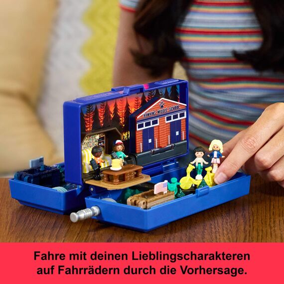 Polly Pocket Sammler Spielset, Stranger Things Schatulle mit 6 Sondereditions-Figuren und 10 Accessoires, HWP22