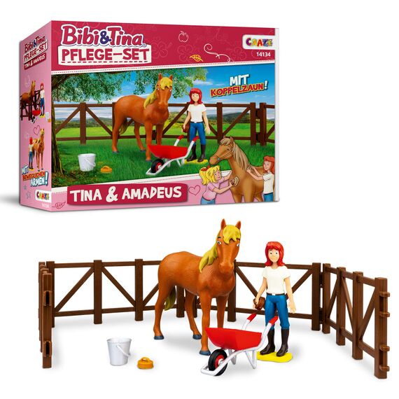 Craze Bibi und Tina Spielzeug Pflege Set TINA & AMADEUS - Pferde Spielzeug Pflegeset inkl. Pferde Zubehör , Martinshof Spielfiguren , Spiele ab 3 Jahre 14134