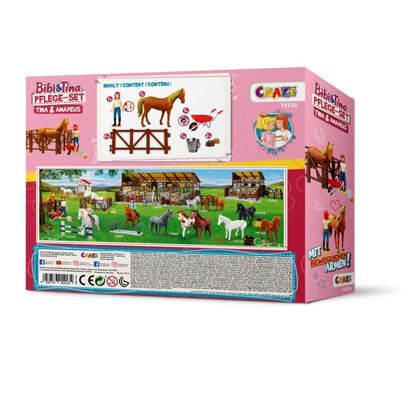 Craze Bibi und Tina Spielzeug Pflege Set TINA & AMADEUS - Pferde Spielzeug Pflegeset inkl. Pferde Zubehör , Martinshof Spielfiguren , Spiele ab 3 Jahre 14134