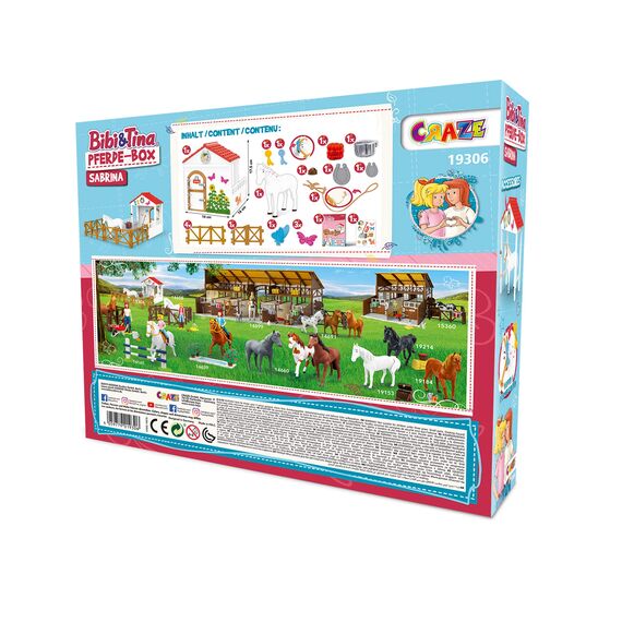Craze Bibi und Tina Spielzeug Pferde Spielset Playset Horse Box Sabrina Pferdefiguren Spielfiguren inkl. Zubehör Bauernhof Spielzeug Pferde Mädchen Geschenk 19306