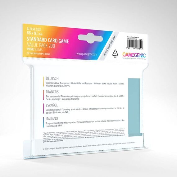 Gamegenic, Matte Standard Sleeve Value Pack 200, Sleeve Color Code: Gray
