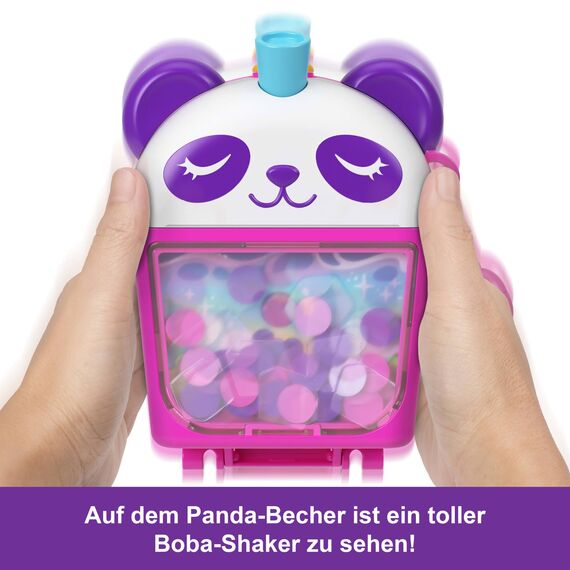 Polly Pocket-Puppen und Spielset, Bubble Tea-Pandaschatulle, tierisches Spielzeug mit 2 kleinen Puppen, Panda und Lebensmittel-Zubehörteilen, HWN95