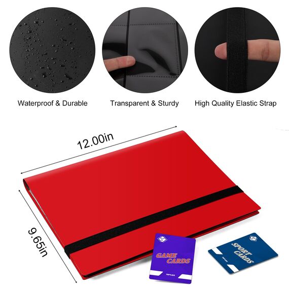 9 Taschen Kartenbinder für Trading Cards, Baseball Card Collection Binder mit 360 Seitentaschen Sportkartenbuch Kartenordner Kartenalbum Kartenhalter Fit für MTG Football Play Cards(Rot)