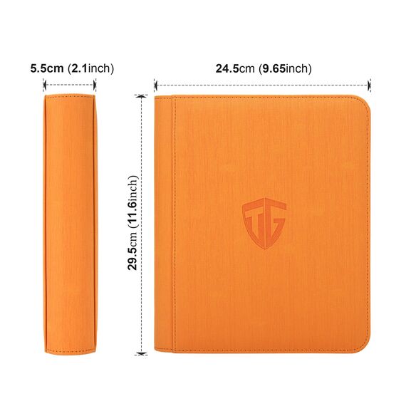 TCGUARD Toploader Sammelkarten Album für 112 Toploader, 4 Fächer TCG Binder mit Hüllen für 3"x4" Rigid Card, Trading Card Binder für TCG, MTG-Karten, Kartensammelalben(Orange)