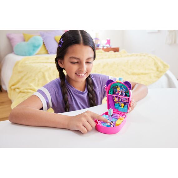 Polly Pocket-Puppen und Spielset, Bubble Tea-Pandaschatulle, tierisches Spielzeug mit 2 kleinen Puppen, Panda und Lebensmittel-Zubehörteilen, HWN95