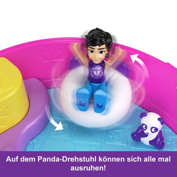 Polly Pocket-Puppen und Spielset, Bubble Tea-Pandaschatulle, tierisches Spielzeug mit 2 kleinen Puppen, Panda und Lebensmittel-Zubehörteilen, HWN95