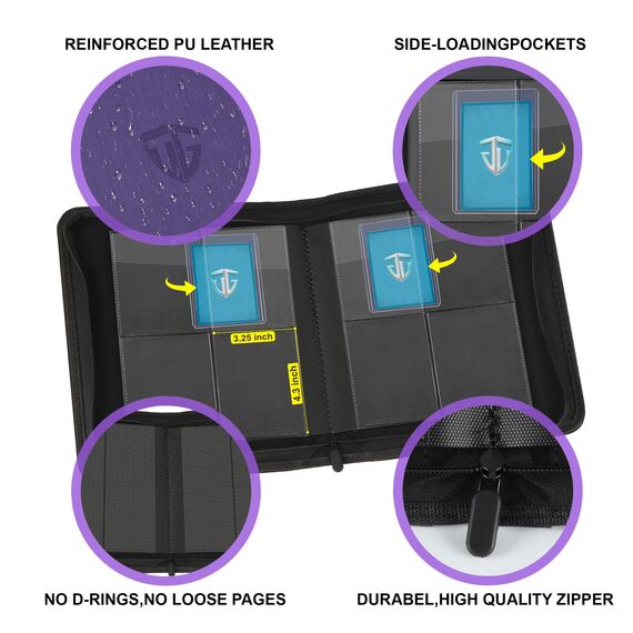 TCGUARD Toploader Sammelkarten Album für 112 Toploader, 4 Fächer TCG Binder mit Hüllen für 3"x4" Rigid Card, Trading Card Binder für TCG, MTG-Karten, Kartensammelalben(Violett)