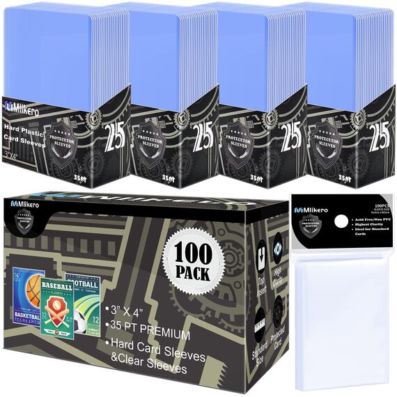 Mlikero 200 Stück Karten Hüllen, 3"X4" Hartkartenhüllen, Sammelkartenhüllen passend für MTG, Sammelkarten, Sportkarten (100 Hartkartenhüllen + 100 Transparente Kartenhüllen)
