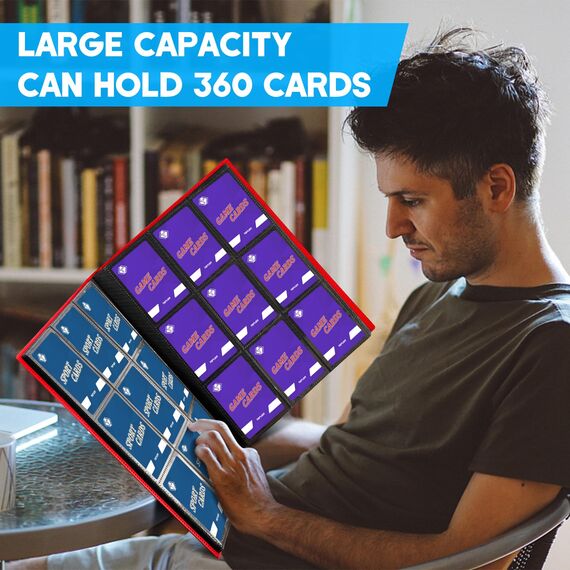 9 Taschen Kartenbinder für Trading Cards, Baseball Card Collection Binder mit 360 Seitentaschen Sportkartenbuch Kartenordner Kartenalbum Kartenhalter Fit für MTG Football Play Cards(Rot)