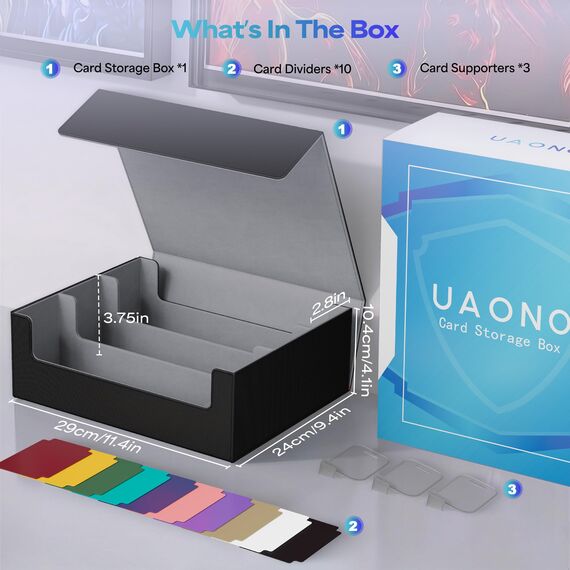 UAONO Sammelkarten-Aufbewahrungsboxen für 1800+ Karten, Premium Magnetic Deck Boxen, Leather Deck Case mit Trennwänden, Spielkarten Deck Boxe für TCG Magic the Gathering YuGiOh Karten (Schwarz)