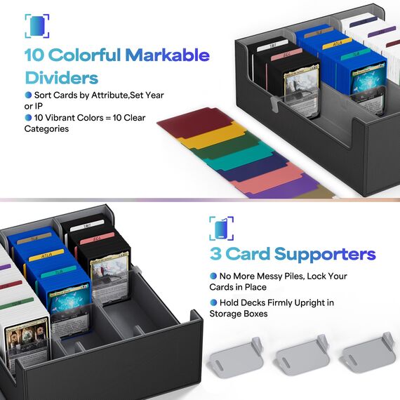 UAONO Sammelkarten-Aufbewahrungsboxen für 1800+ Karten, Premium Magnetic Deck Boxen, Leather Deck Case mit Trennwänden, Spielkarten Deck Boxe für TCG Magic the Gathering YuGiOh Karten (Schwarz)