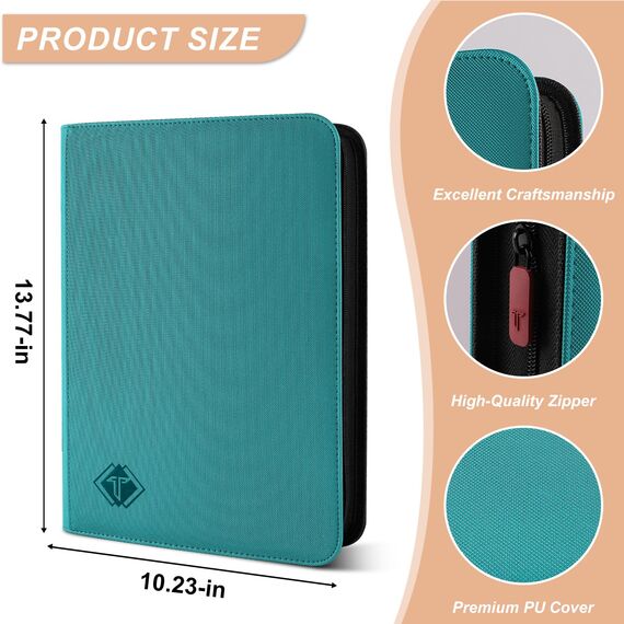 Sammelkarten-Ordner, 9 Taschen, Kartenalbum, Ordner, Kartensammlungsordner mit, passend für MTG Commander TCG Spielkarten, Sportkarten (Blaugrün, 432 Taschen)
