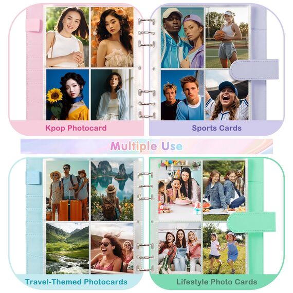 A5-Bindekarte Sammler mit 30 Pack 4-Pocket-Seiten,6 Ringbuch-Album mit 240 Kartenfächern, PU-Leder-Bindemittel mit magnetischem Schnallenverschluss zum Organisieren von Sammelkarten, K-Pop-Fotokarten
