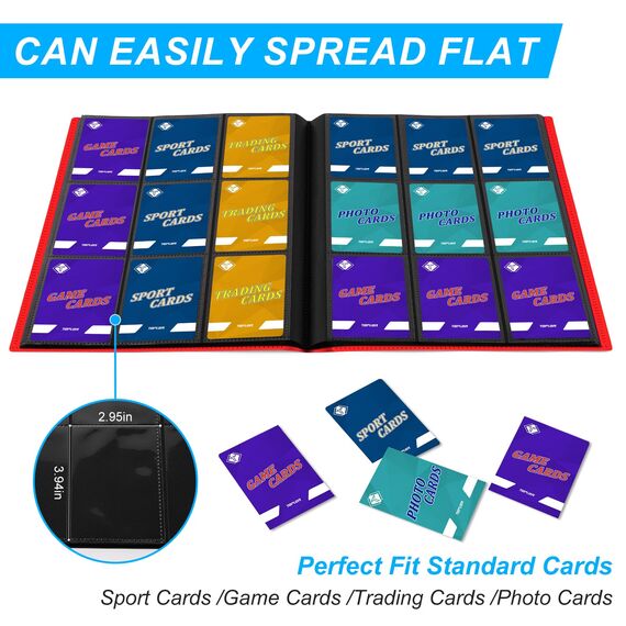 9 Taschen Kartenbinder für Trading Cards, Baseball Card Collection Binder mit 360 Seitentaschen Sportkartenbuch Kartenordner Kartenalbum Kartenhalter Fit für MTG Football Play Cards(Rot)
