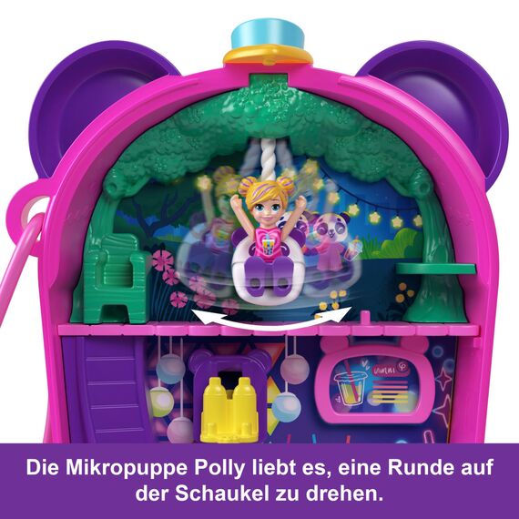 Polly Pocket-Puppen und Spielset, Bubble Tea-Pandaschatulle, tierisches Spielzeug mit 2 kleinen Puppen, Panda und Lebensmittel-Zubehörteilen, HWN95