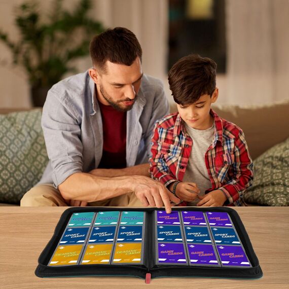 Sammelkarten-Ordner, 9 Taschen, Kartenalbum, Ordner, Kartensammlungsordner mit, passend für MTG Commander TCG Spielkarten, Sportkarten (Blaugrün, 432 Taschen)