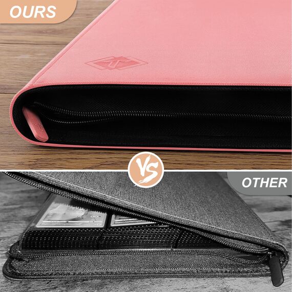 Kartenbinder mit 9 Fächern, PU-Karten-Ablums, Sammelkartenhalter, seitliche Einschubtaschen, Sportschwarz (Pink, 432 Taschen)