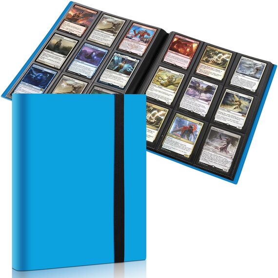 Sammelkarten-Ordner, 9 Taschen, Kartenalbum, Ordner, Kartensammlungsordner mit, passend für MTG Commander EDH Yugioh TCG Spielkarten, Sportkarten (Blau, 360 Taschen)