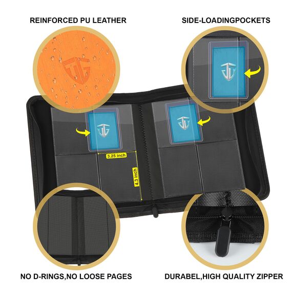 TCGUARD Toploader Sammelkarten Album für 112 Toploader, 4 Fächer TCG Binder mit Hüllen für 3"x4" Rigid Card, Trading Card Binder für TCG, MTG-Karten, Kartensammelalben(Orange)