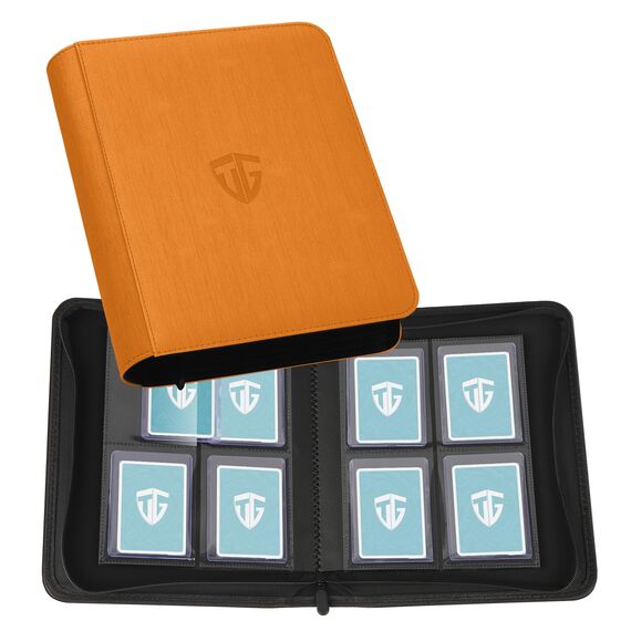 TCGUARD Toploader Sammelkarten Album für 112 Toploader, 4 Fächer TCG Binder mit Hüllen für 3"x4" Rigid Card, Trading Card Binder für TCG, MTG-Karten, Kartensammelalben(Orange)